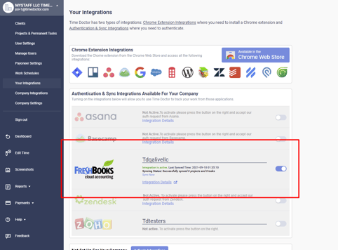 integrate Freshbooks - your integration page